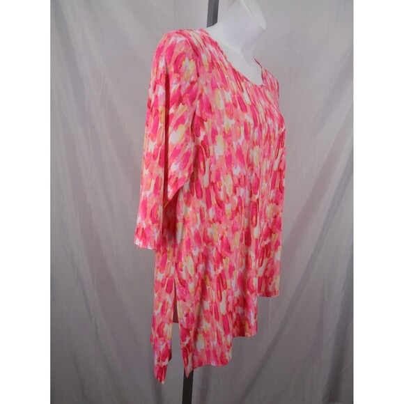 Susan Graver Pink Liquid Knit Asymmetric Hem Top Blouse Plus Size 1X - Picture 4 of 12